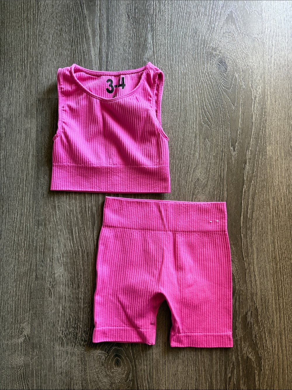 Cotton On Hot Pink Ribbed Crop Tank and Bike Shorts Set